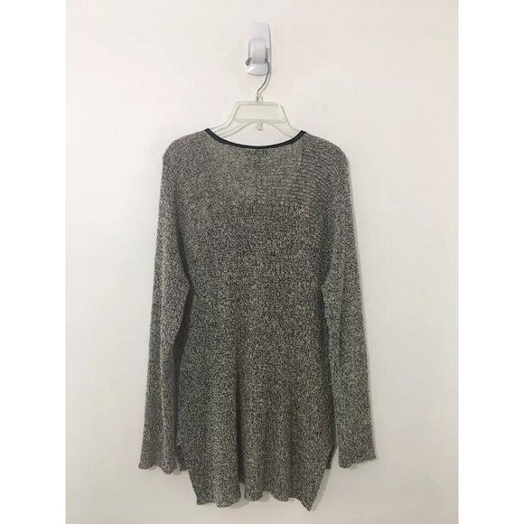 Eileen Fisher Wool Linen V-Neck Long Sleeve Sweater Black White Large - Picture 2 of 3